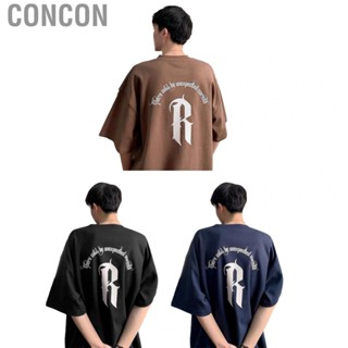 Concon Men Short Sleeve Top  Comfortable Soft Skin Friendly Letter Print Summer T Shirt for School