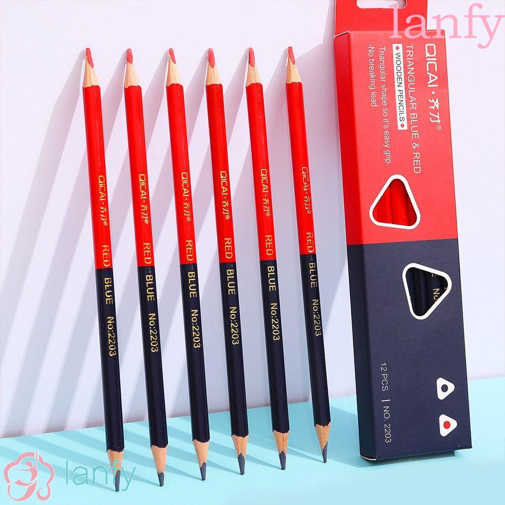 Lanfy ดินสอมาร์กเกอร์ แบบสองหัว สีแดง และสีน้ําเงิน สําหรับวาดภาพ เครื่องเขียนนักเรียน 12 ชิ้น ต่อชุด