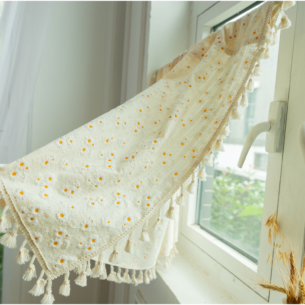 แนะนำ ผ้าม่าน ผ้าม่านสั้น ลายดอกเดซี่ สีเหลืองอ่อน สไตล์วินเทจ สําหรับห้องครัว หน้าต่างเล็ก บ้านฟาร์ม คาเฟ่ ราคาพิเศษ มีเก็บเงินปลายทาง