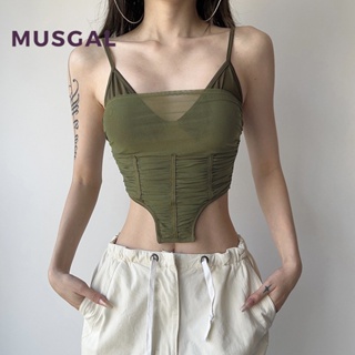 Musgal เสื้อสายเดี่ยว คอวี เปิดหลัง เซ็กซี่ สีพื้น แฟชั่นสําหรับผู้หญิง 2023