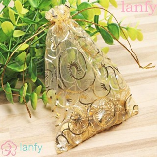 Lanfy กระเป๋าผ้ากอซ ลายขนตา สีทอง ใช้ซ้ําได้ 12*10 ซม. สําหรับเครื่องสําอาง