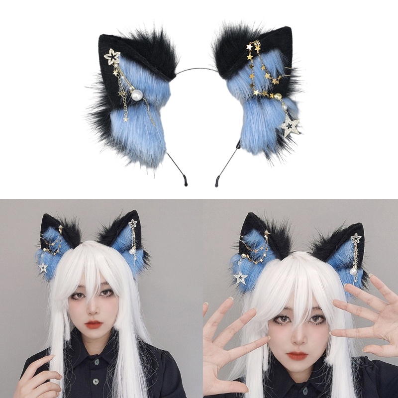 Whi COSPLAY หูหมาป่าสัตว์หูแถบคาดศีรษะประกาย Star Furry ลูกแมว Carnivals Party เครื่องแต่งกาย Devil 