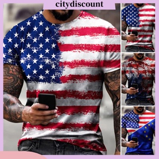 &lt;citydiscount&gt; เสื้อยืดคอกลม พิมพ์ลายธงชาติ USA 3D โอเวอร์ไซซ์ สําหรับผู้ชาย