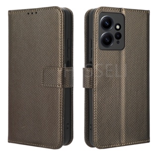 เคสโทรศัพท์หนัง PU ฝาพับ พร้อมช่องใส่บัตร และขาตั้ง สําหรับ Xiaomi Redmi 12 Redmi12 4G