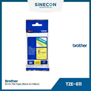 Brother บราเดอร์ TZE-611 เทปพิมพ์อักษร ดำ/เหลือง แบบเคลือบพลาสติก TZE ขนาด 6mm. สำหรับเครื่องพิพม์ฉลาก