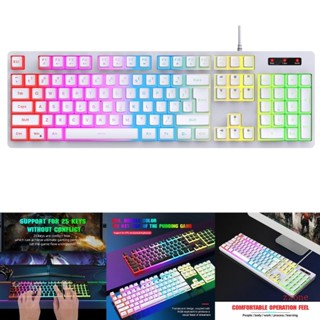 Zzz คีย์บอร์ดเกมมิ่ง มีไฟแบ็คไลท์ LED 104 คีย์ บางมาก สีรุ้ง สําหรับ Windows