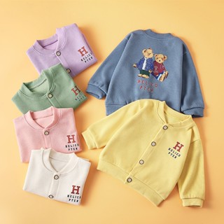 MOMCHOOSE  เด็กเสื้อแจ็คเก็ตใหม่ Cardigans สำหรับชายและหญิง,เสื้อแขนยาว,หมีเดรสยาวหน้าร้อน