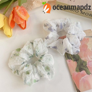 OCEANMAPDZ เครื่องประดับผม ที่คาดผม ผ้าโปร่ง พิมพ์ลายดอกไม้ แบบเรียบง่าย สไตล์เกาหลี สําหรับผู้หญิง