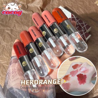 cocoy Herorange ลิปสติกสองหัวเนื้อแมท กำมะหยี่ ลิปกลอส โคลน ติดทนนาน กันน้ำ เสื้อกันฝนมอยส์เจอร์ไรเซอร์ วอเตอร์ไลท์ มิลค์ ที คัลเลอร์ มิเรอร์ ลิปกลอส