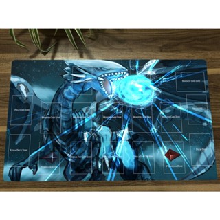 Yugioh Playmat แผ่นรองเมาส์ ลายมังกร สีขาว ตาสีฟ้า TCG CCG การ์ดเกม ฟรีกระเป๋า