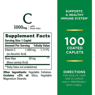 [ลด30% ใช้โค้ดไลฟ์/Shopee Video]✅พร้อมส่ง✅แท้ Vitamin C 1000mg + Rose Hips Nature’s Bounty 100 Caplets