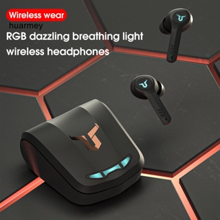 Huarmey หูฟังอินเอียร์ไร้สายบลูทูธ 5.1 ตัดเสียงรบกวน RGB ความเที่ยงตรงสูง สําหรับเล่นกีฬา