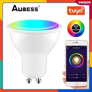 Tuya Wifi Smart Gu10 หลอดไฟสปอตไลท์ Rgb + cct 100-240v 4w หลอดไฟ LED หรี่แสงได้รองรับการควบคุมด้วยเสียงทำงานร่วมกับ Alexa, google Home และ Alice canyon