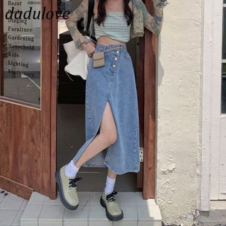 DaDulove💕 The New Korean Version of INS Multi-breasted Slit Denim Skirt Niche High Waist A- line Skirt Bag Hip Skirt