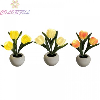 【COLORFUL】Tulip Lamp For Household Gift For Lovers Living Room Night Lamp With Vase