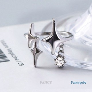 Fancy ใหม่ แหวนเงิน จี้เพทาย รูปดาวสี่แฉก แฮนด์เมด ปรับขนาดได้ สไตล์พังก์ สําหรับผู้หญิง