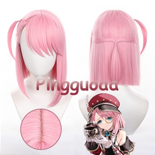 【Pingguoaa】Genshin Impact Charlotte Cosplay Wig 33cm Pink Short Wigs Anime Cosplay Wigs Heat Resistant Synthetic Wigs