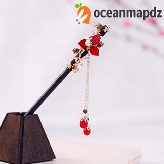 OCEANMAPDZ ตะเกียบติดผม ประดับพู่ ลายดอกไม้ สไตล์จีน สําหรับผู้หญิง