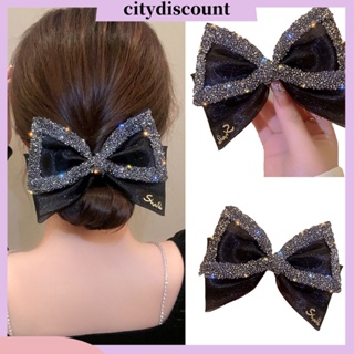 &lt;citydiscount&gt;  กิ๊บติดผม ตาข่าย ประดับโบว์ พลอยเทียม กันลื่น หรูหรา เครื่องประดับผม