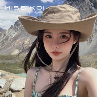 Misskoi [พร้อมส่ง] หมวกบักเก็ตกันแดด แบบแห้งเร็ว สไตล์คาวบอย แฟชั่นฤดูร้อน สําหรับผู้หญิง ตั้งแคมป์ ตกปลา