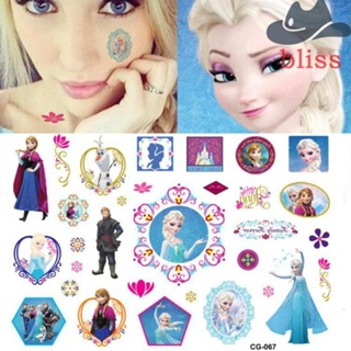 Bliss สติกเกอร์รอยสักชั่วคราว ลายการ์ตูนเจ้าหญิงเอลซ่า Frozen Sofia กันน้ํา สําหรับตกแต่งร่างกาย