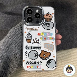 เคสโทรศัพท์มือถือ TPU นิ่ม กันกระแทก สี่มุม ลายการ์ตูนหมีสีน้ําตาล เค้ก ขนมหวาน สําหรับ IPhone 15 Pro Max 14 13 12 11 Pro Max