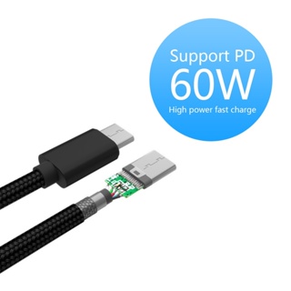 Rich2.br สายชาร์จ Type-C ตัวผู้ เป็นตัวผู้ 60W แบบถัก ชาร์จเร็ว สําหรับ MacBook Huawei