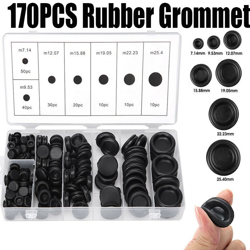 ยาง Grommet ป้องกันขดลวดสองด้านยางสีดํา Firewall หลุมปลั๊กยึดแหวนรถปะเก็นลวดไฟฟ้า 170 ชิ้น