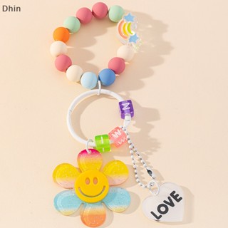 [Dhin] Cute Smiling Sunflower Pendant Keychains For Women Korean Style Bag Keychain Colorful Beaded Bracelet Keyrings Keys Accessories COD