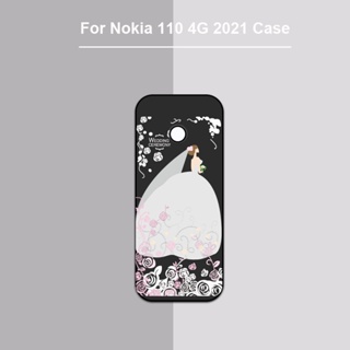 เคสโทรศัพท์มือถือ ซิลิโคนนิ่ม TPU ลายภาพวาดแฟชั่น สีดํา สําหรับ Nokia 110 4G 2021