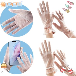 CACTU ถุงมือขับรถ แบบบาง กันลื่น แต่งลูกไม้ สําหรับผู้หญิง