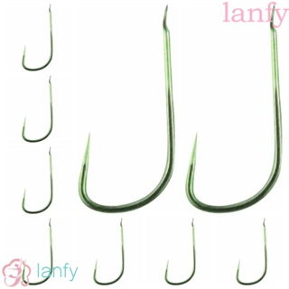 Lanfy ตะขอตกปลา เหล็กคาร์บอนสูง ด้ามจับยาว แบบบาง พร้อมหนาม ไม่มีหนาม สีเขียว สําหรับตกปลาน้ําจืด 50 ชิ้น