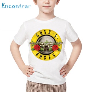 เสื้อยืดลําลอง พิมพ์ลายวงร็อค Gun N Roses สีขาว แฟชั่นฤดูร้อน สําหรับเด็กผู้ชาย และเด็กผู้หญิง ไซซ์ 3T-9T