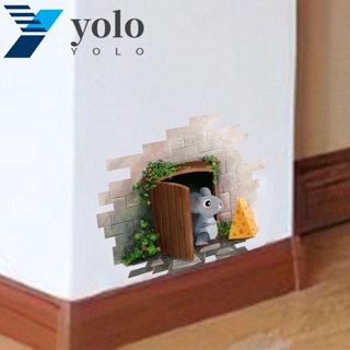 Yolo สติกเกอร์ติดผนัง ลายการ์ตูนหนู 3D กันน้ํา สําหรับห้องนอนเด็ก