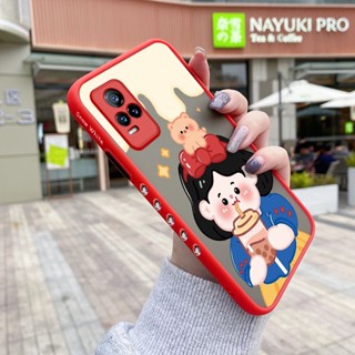 เคสโทรศัพท์มือถือแบบแข็ง ใส กันกระแทก ลายการ์ตูนเด็กผู้หญิงชานม มีลายด้านข้าง สําหรับ VIVO Y73 2021 V21E 4G