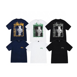 STUSSY เสื้อยืดแขนสั้น พิมพ์ลายหินแกะสลัก สไตล์คลาสสิก แฟชั่นสําหรับผู้ชาย และผู้หญิง