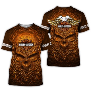 เสื้อยืดแขนสั้น พิมพ์ลาย Harley davidson Camiseta 3 มิติ สําหรับผู้ชาย