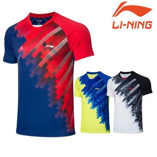 Li Ning เสื้อยืดคอกลม แขนสั้น แบบแห้งเร็ว สําหรับเล่นกีฬาแบดมินตัน วิ่ง