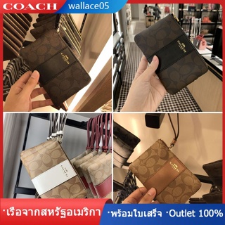 Corner Zip Wristlet F58035  หนังกระเป๋าคลัทช์ การ์ด กระเป๋าสตางค์หญิง COAC H กระเป๋าสตางค์ ซิปเหรียญกระเป๋านาฬิกาข้อมือ