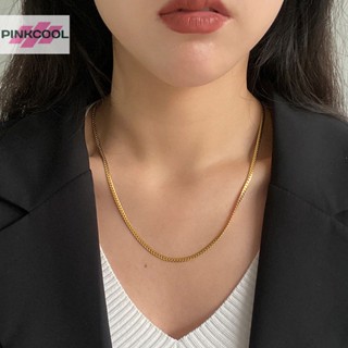 Pinkcool สร้อยคอโซ่เหล็กไทเทเนียม สีทอง สไตล์คลาสสิก มินิมอล ของขวัญ สําหรับผู้ชาย ผู้หญิง