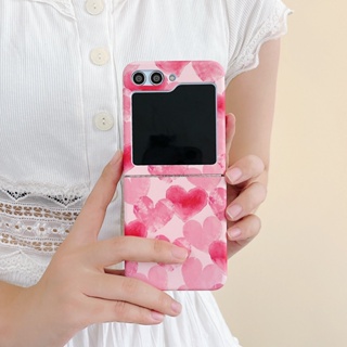 เคสโทรศัพท์มือถือ PC แบบแข็ง กันกระแทก ลายหัวใจ สีชมพู สําหรับ Samsung Galaxy Z Flip 5 5G Z Flip 5