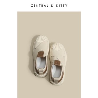 Central &amp; KITTY รองเท้าผ้าใบลําลอง ส้นหนา สีขาว เข้ากับทุกการแต่งกาย สําหรับสตรี 2023