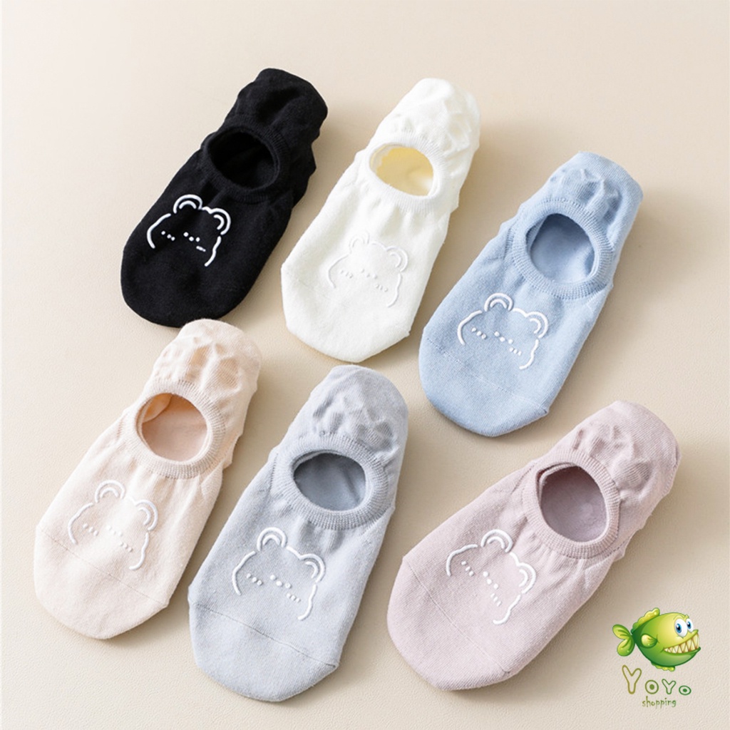YOYO ถุงเท้าผู้หญิง สีลูกกวาด ถุงเท้าข้อสั้น ผ้านุ่มใส่สบายเพ้นท์น้องหมีน่ารัก women's socks - รูปที่ 6