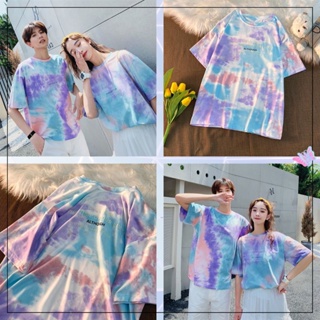 -พร้อมส่ง- เสื้อยืดลายมัดย้อมสกรีนอักษร ผ้าใส่สบาย  Oversize สไตล์เกาหลี  #203