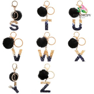 Taylor2pv พวงกุญแจเรซิ่น ลายตัวอักษร Black Pompom 26 Letter A To Z 26 Alphabet Keyring A To Z 26 สําหรับตกแต่ง