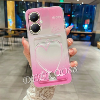 เคสโทรศัพท์มือถือ TPU แบบนิ่ม ลายหัวใจ มีช่องใส่บัตร สําหรับ VIVO Y27 Y36 Y02 Y02T Y02A Y16 Y22 Y22S Y35 Y77 V27 V27e V25 Pro V25e 5G 4G 2023