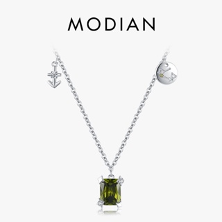 Modian สร้อยคอโซ่เงินแท้ 100% 925 ประดับเพทาย สีเขียว หรูหรา เครื่องประดับ สําหรับผู้หญิง