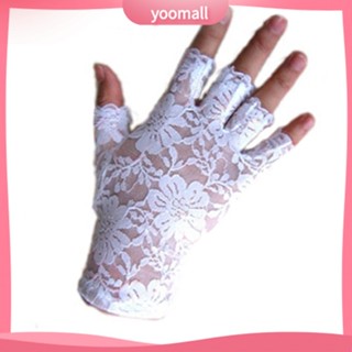 {YO} ถุงมือลูกไม้ เซ็กซี่ สไตล์โกธิค สีดํา สีขาว สําหรับผู้หญิง