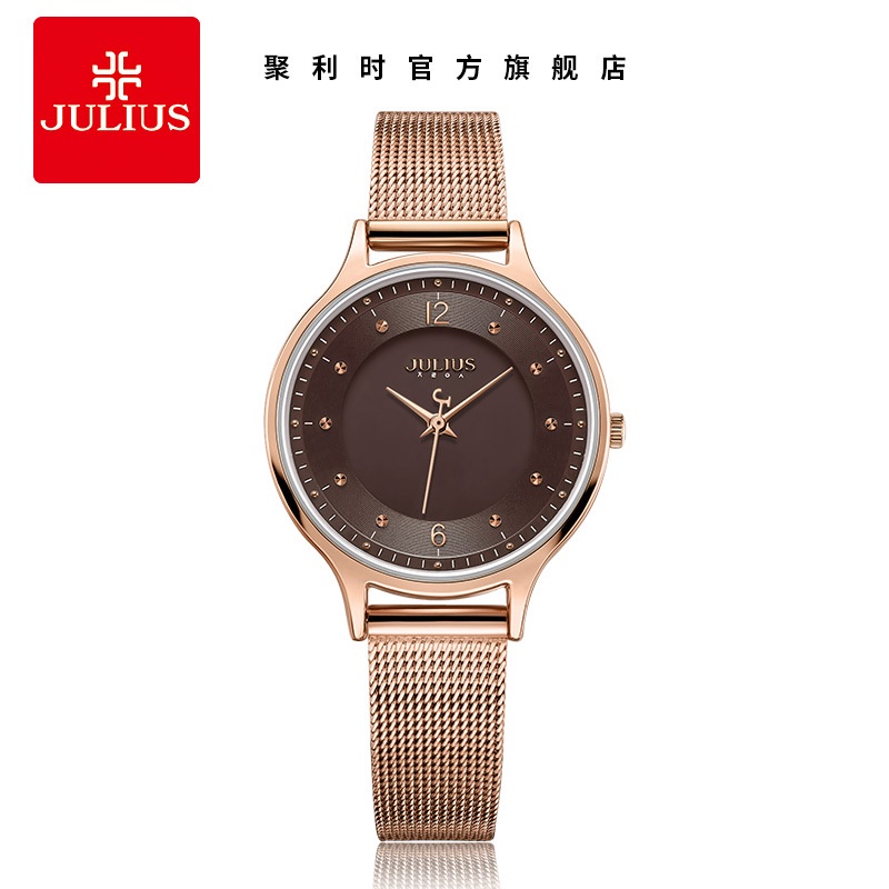 Julius JA-1060 นาฬิกาข้อมือควอตซ์แฟชั่น สายแสตนเลส กันน้ํา หน้าปัดสองชั้น สไตล์เกาหลี สําหรับสตรี 2023