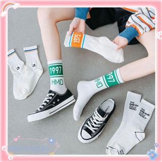 ONLY New Number Fashion Striped Sports Socks Women Men Stockings Korean Personality Mid Socks